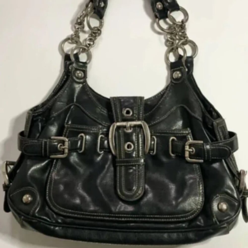 Vintage Black Leather Silver Hard-wear Kathy Van Zealand Bag